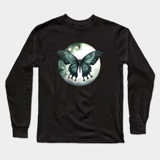 Mystic moth, Dark butterfly in front of the moon Long Sleeve T-Shirt